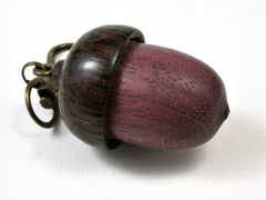 LV-2771 Purpleheart & Black Palm Acorn Pendant Box, Pill Fob-SCREW CAP