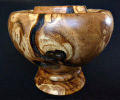 LV-330 Olive Burl Wood Turned Pedestal Vessel, Footed Vase, Wood Bowl