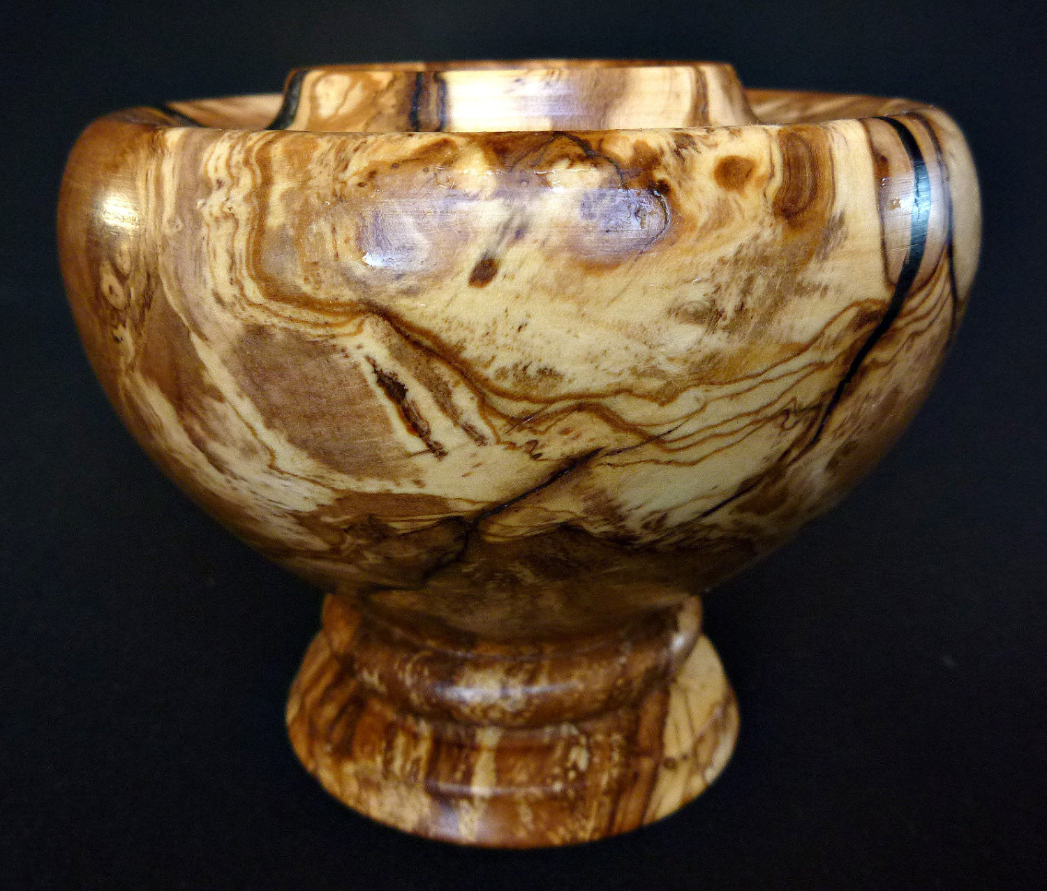 LV-330  Olive Burl Wood Turned Pedestal Vessel, Footed Vase, Wood Bowl