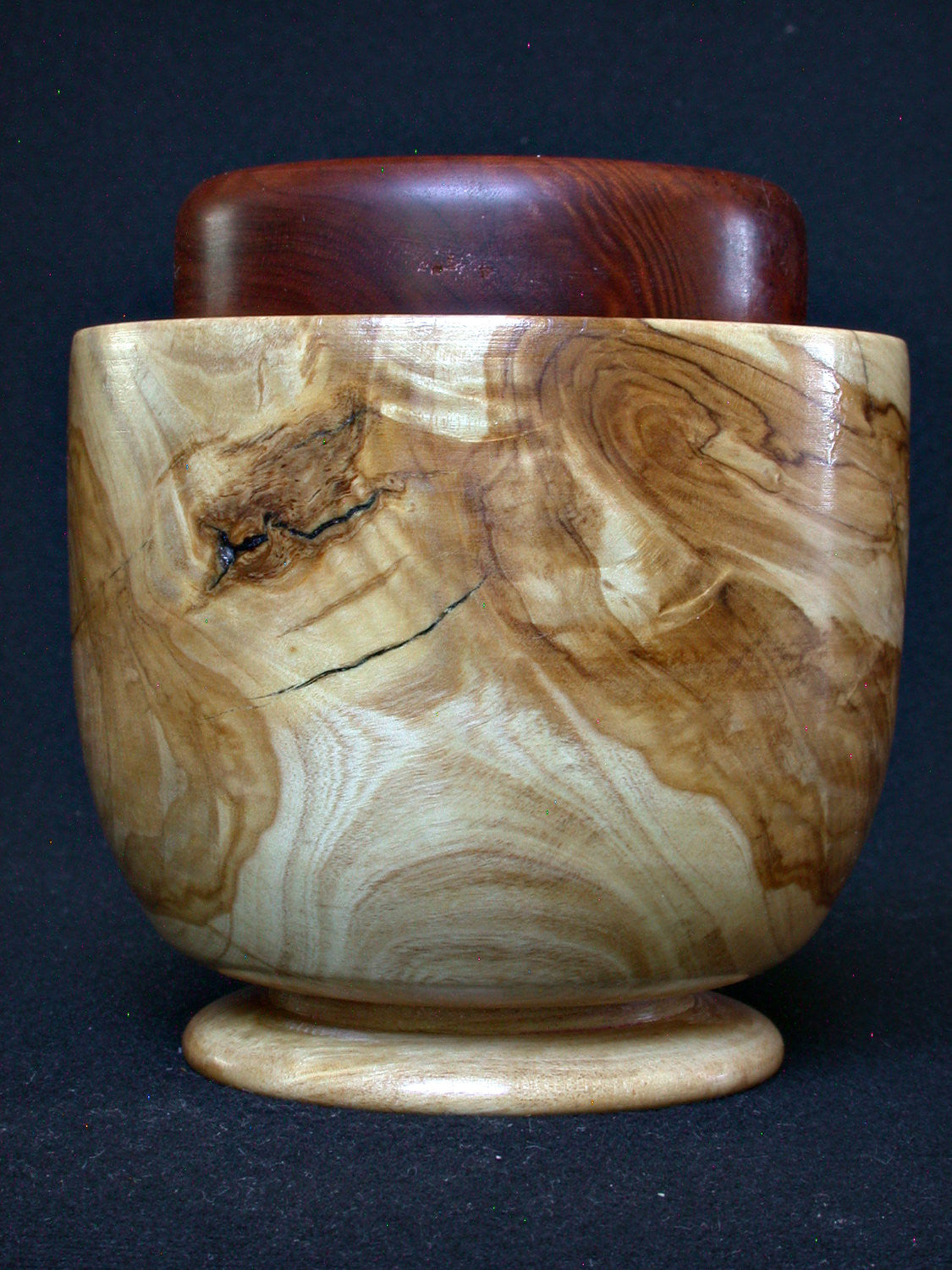 LV-490 Olive & Manzanita Burl Wood Threaded Cap Urn, Lidded Trinket Box, Jewelry Box, Treenware