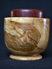 LV-490 Olive & Manzanita Burl Wood Threaded Cap Urn, Lidded Trinket Box, Jewelry Box, Treenware