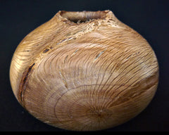 LV-0339 Palmer Oak Wood Turned Pot, Hollow Form, Vase with Natural Edge