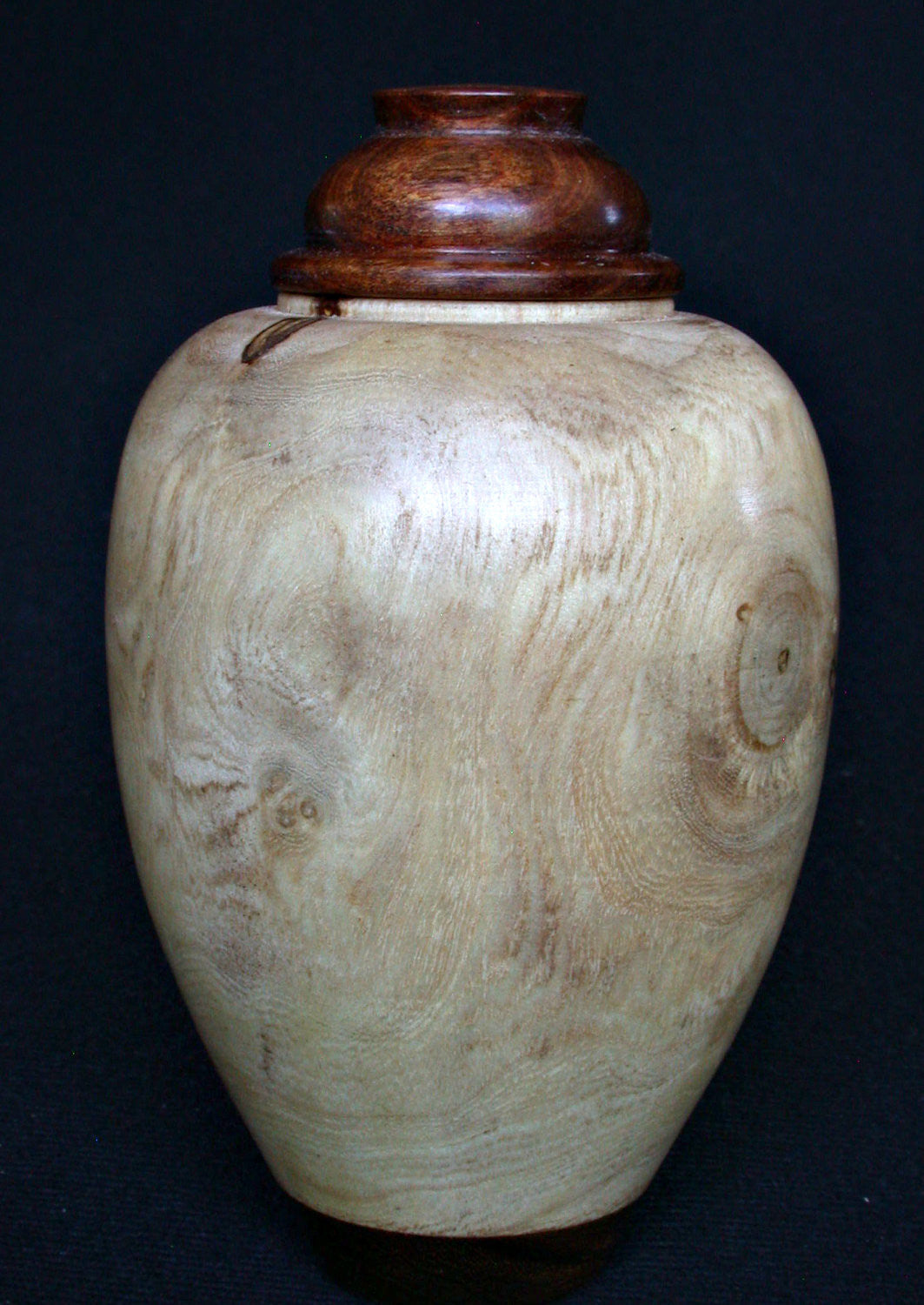 LV-408 New Zealand Ngaio Wood Turned Lidded Vase, Hollow Form, Wood Urn--RARE BEAUTY