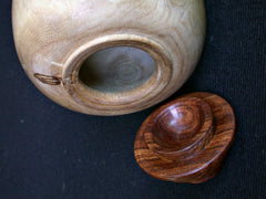 LV-408  New Zealand Ngaio Wood Turned Lidded Vase, Hollow Form, Wood Urn--RARE BEAUTY