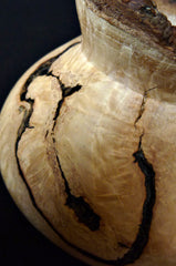 LV-345 CA Black Oak Burl Wood Turned Footed Vase, Hollow Form with Natural Edge