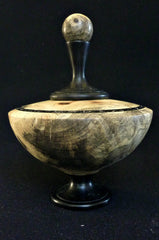 LV-324 Buckeye Burl & Indian Ebony Wood Turned Lidded Vase, Hollow Form, Wood Urn--RARE BEAUTY