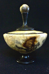 LV-324  Buckeye Burl & Indian Ebony Wood Turned Lidded Vase, Hollow Form, Wood Urn--RARE BEAUTY