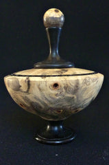 LV-324  Buckeye Burl & Indian Ebony Wood Turned Lidded Vase, Hollow Form, Wood Urn--RARE BEAUTY