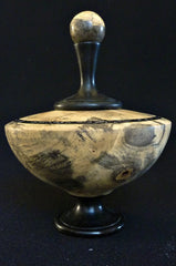 LV-324  Buckeye Burl & Indian Ebony Wood Turned Lidded Vase, Hollow Form, Wood Urn--RARE BEAUTY