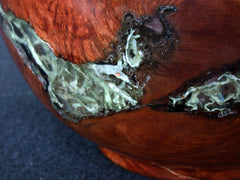 LV-321 Manzanita Burl Wood Turned Vase, Bowl, Hollow Form with Lichen Inlay-NICE