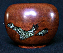 LV-321 Manzanita Burl Wood Turned Vase, Bowl, Hollow Form with Lichen Inlay-NICE