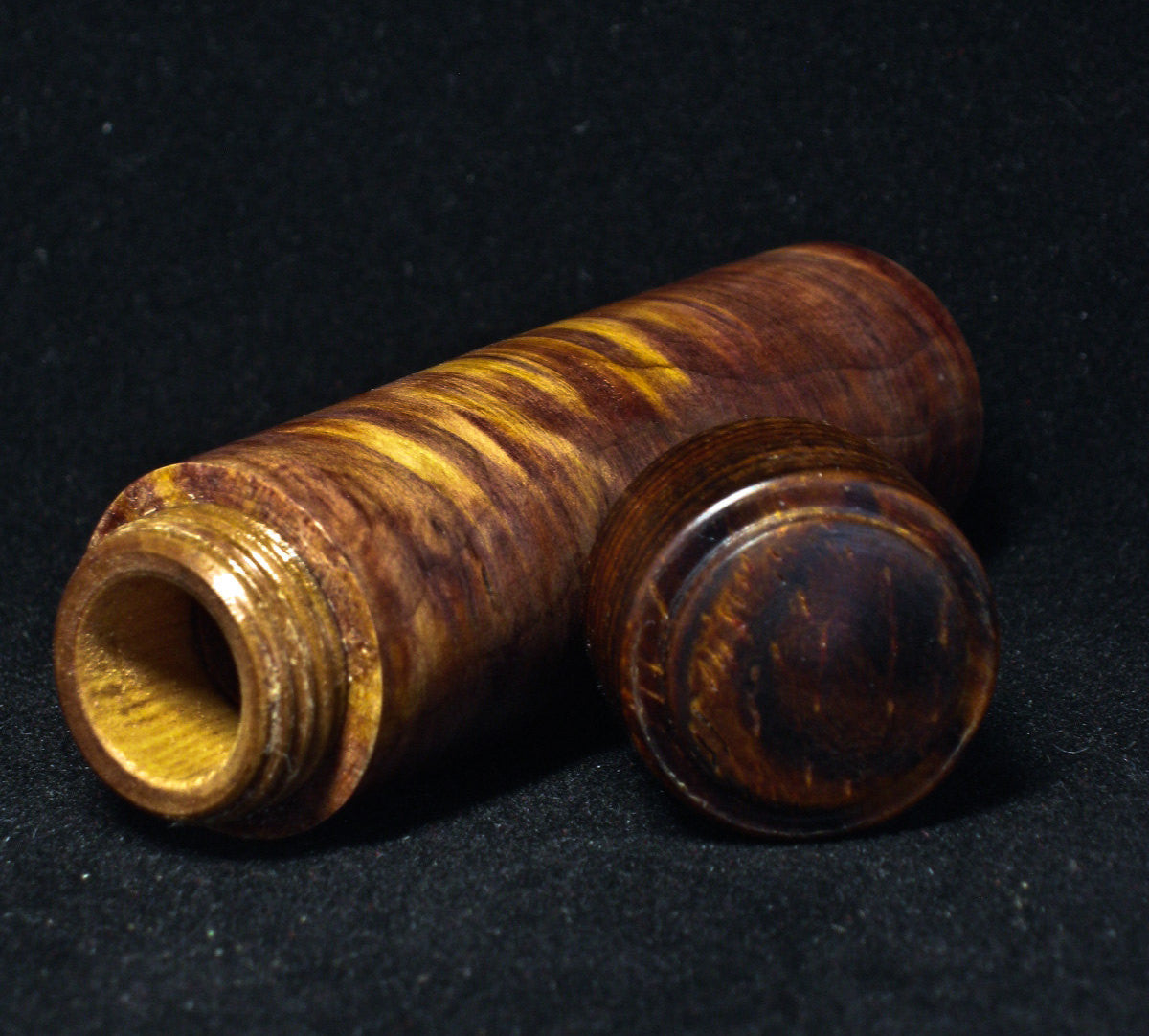 LV-1224 Red Cedar Burl & Cocobolo Pill Box, Snuff Box, Toothpick Holder, Needle Case-SCREW CAP