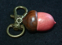 LV-1226 Pink Ivory & Lignum Vitae Acorn Box, Bag Charm, Cremation Pendant-SCREW CAP