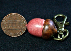 LV-1226 Pink Ivory & Lignum Vitae Acorn Box, Bag Charm, Cremation Pendant-SCREW CAP