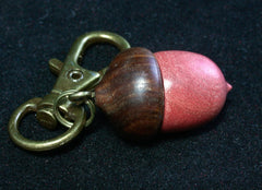 LV-1226 Pink Ivory & Lignum Vitae Acorn Box, Bag Charm, Cremation Pendant-SCREW CAP