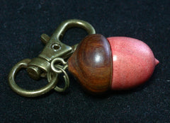 LV-1226 Pink Ivory & Lignum Vitae Acorn Box, Bag Charm, Cremation Pendant-SCREW CAP