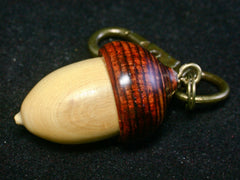 LV-1228 Boxwood & Cocobolo Acorn Box, Keychain, Pill Fob, Bag Charm, Pendant-SCREW CAP