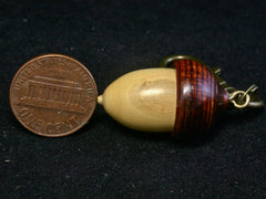 LV-1228 Boxwood & Cocobolo Acorn Box, Keychain, Pill Fob, Bag Charm, Pendant-SCREW CAP