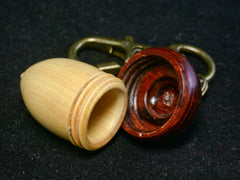 LV-1228 Boxwood & Cocobolo Acorn Box, Keychain, Pill Fob, Bag Charm, Pendant-SCREW CAP