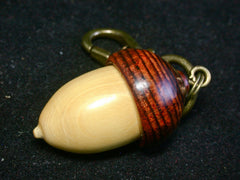 LV-1228 Boxwood & Cocobolo Acorn Box, Keychain, Pill Fob, Bag Charm, Pendant-SCREW CAP