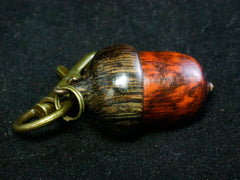 LV-1233 Snakewood & Burmese Blackwood Acorn Box, Keychain, Pill Fob, Bag Charm, Pendant-SCREW CAP