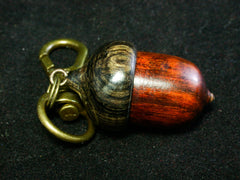 LV-1233 Snakewood & Burmese Blackwood Acorn Box, Keychain, Pill Fob, Bag Charm, Pendant-SCREW CAP