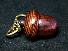 LV-1244 Siam Rosewood & Cocobolo Acorn Box, Keychain, Pill Fob, Bag Charm, Pendant-SCREW CAP