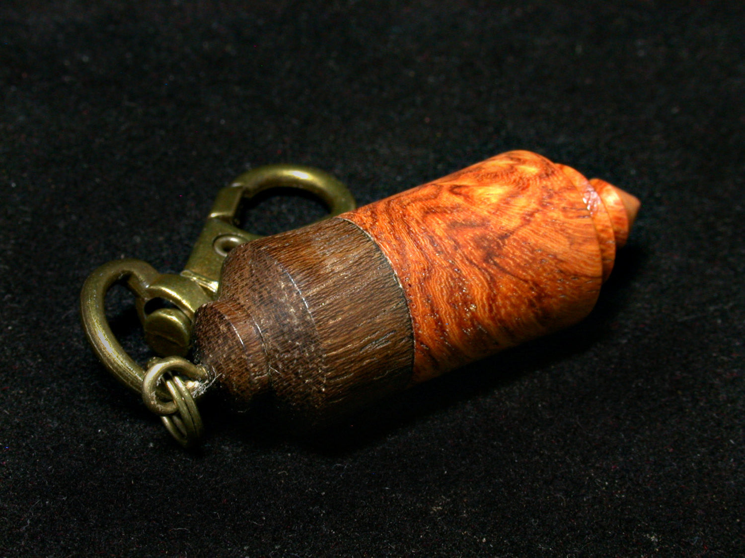 LV-1259 Amboyna Burl & Ziricote Pill Fob, Pendant, Bag Charm, Cremation Jewelry-SCREW CAP