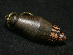 LV-1253 Irish Bog Oak & Black Palm Pill Fob, Pendant, Bag Charm, Cremation Jewelry-SCREW CAP