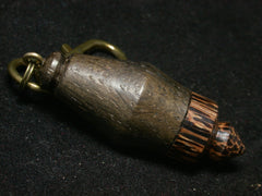 LV-1253 Irish Bog Oak & Black Palm Pill Fob, Pendant, Bag Charm, Cremation Jewelry-SCREW CAP