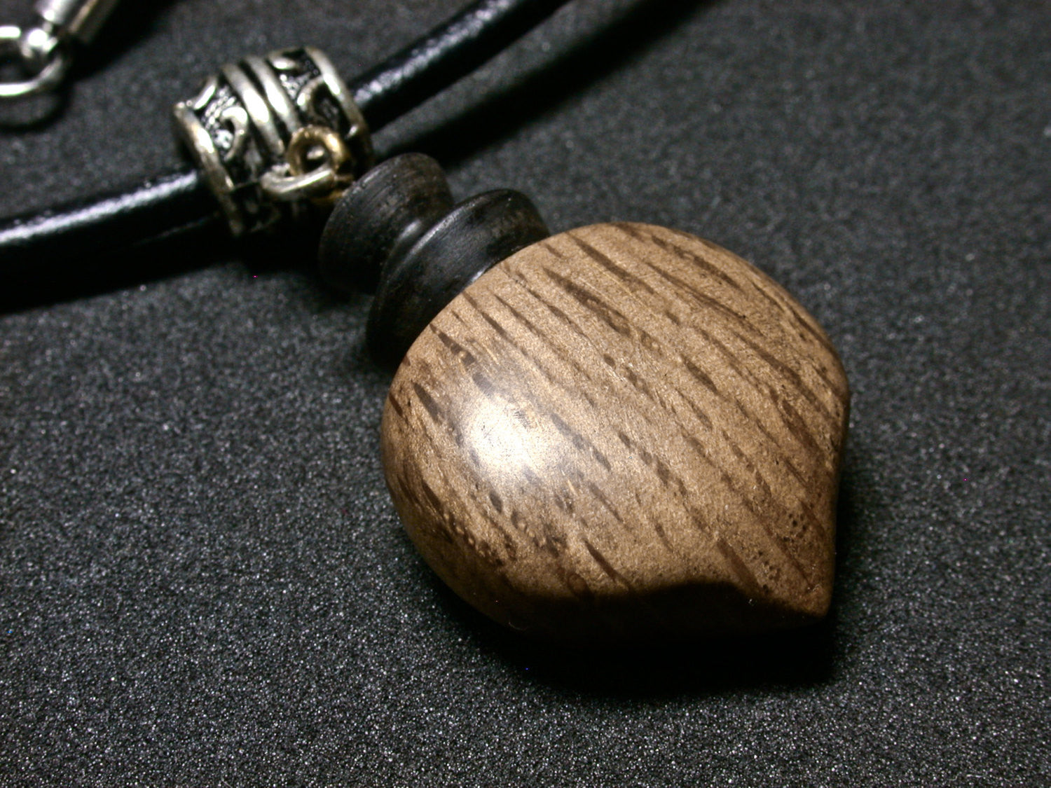 LV-1260 Cork Oak & Ebony Pendant, Charm, Secret Compartment Wooden Jewelry -SCREW CAP