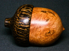 LV-1275 Afzelia Burl & Black Palm Hand Turned Wooden Acorn Trinket Box, Keepsakes, Jewelry Box-SCREW CAP