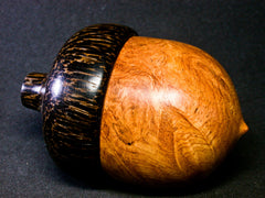 LV-1275 Afzelia Burl & Black Palm Hand Turned Wooden Acorn Trinket Box, Keepsakes, Jewelry Box-SCREW CAP