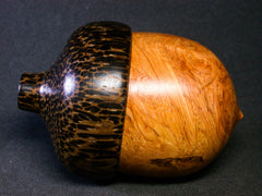 LV-1275 Afzelia Burl & Black Palm Hand Turned Wooden Acorn Trinket Box, Keepsakes, Jewelry Box-SCREW CAP