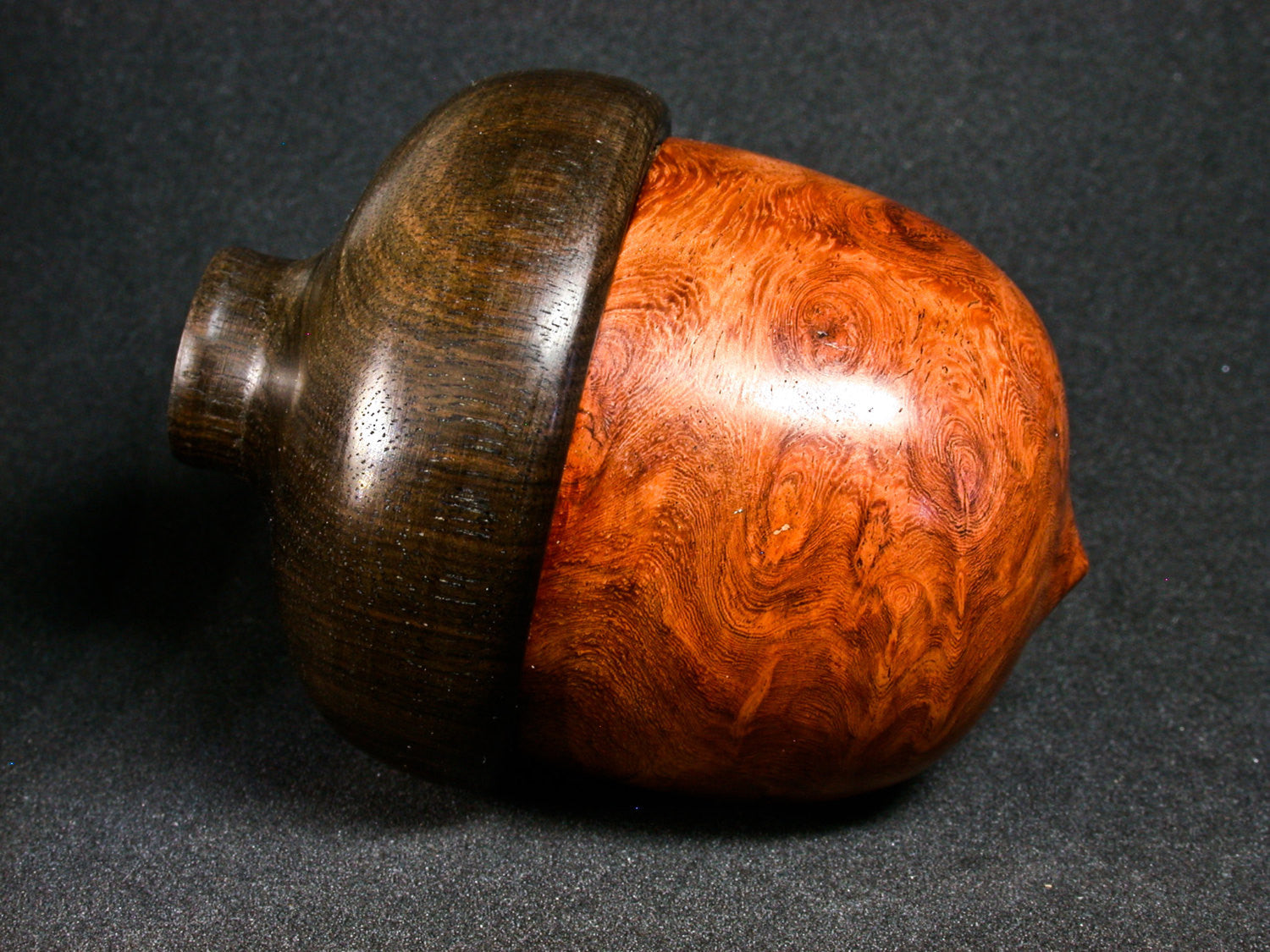 LV-1277 Amboyna Burl & Mun Ebony Hand Turned Acorn Trinket Box, Keepsakes, Jewelry Box-SCREW CAP