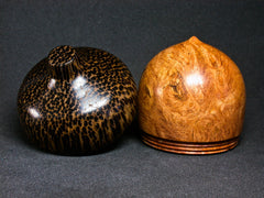 LV-1275 Afzelia Burl & Black Palm Hand Turned Wooden Acorn Trinket Box, Keepsakes, Jewelry Box-SCREW CAP