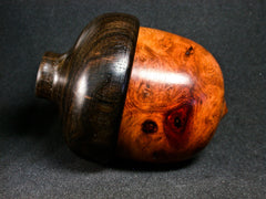 LV-1277 Amboyna Burl & Mun Ebony Hand Turned Acorn Trinket Box, Keepsakes, Jewelry Box-SCREW CAP