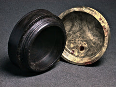 LV-1269 Amboyna Burl & Blackwood Flat Pill Box, Snuff Box, Ring Holder, Trinket Box-SCREW CAP