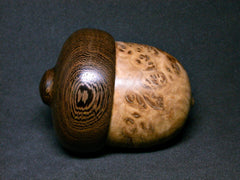 LV-1296 Yellow Box Burl & Panga Panga Hand Turned Acorn Pill Box, Keepsake, Jewelry Box-SCREW CAP