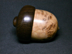 LV-1296 Yellow Box Burl & Panga Panga Hand Turned Acorn Pill Box, Keepsake, Jewelry Box-SCREW CAP