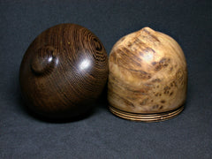 LV-1296 Yellow Box Burl & Panga Panga Hand Turned Acorn Pill Box, Keepsake, Jewelry Box-SCREW CAP