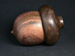 LV-1318 Carob & Walnut Burl Hand Turned Wooden Acorn Trinket Box, Keepsakes, Jewelry Box-SCREW CAP