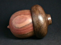 LV-1318 Carob & Walnut Burl Hand Turned Wooden Acorn Trinket Box, Keepsakes, Jewelry Box-SCREW CAP