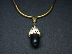 LV-1347 Gaboon Ebony & Palm Nut Threaded Pendant Necklace, Charm, Secret Compartment, Cremation Jewelry -SCREW CAP