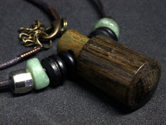 LV-1350 Irish Bog Oak & Verawood Threaded Pendant Necklace, Charm, Secret Compartment, Cremation Jewelry -SCREW CAP