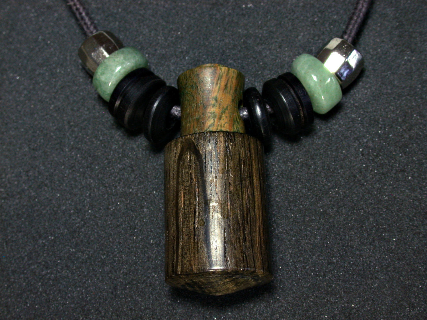 LV-1350 Irish Bog Oak & Verawood Threaded Pendant Necklace, Charm, Secret Compartment, Cremation Jewelry -SCREW CAP