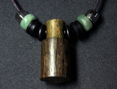 LV-1350 Irish Bog Oak & Verawood Threaded Pendant Necklace, Charm, Secret Compartment, Cremation Jewelry -SCREW CAP