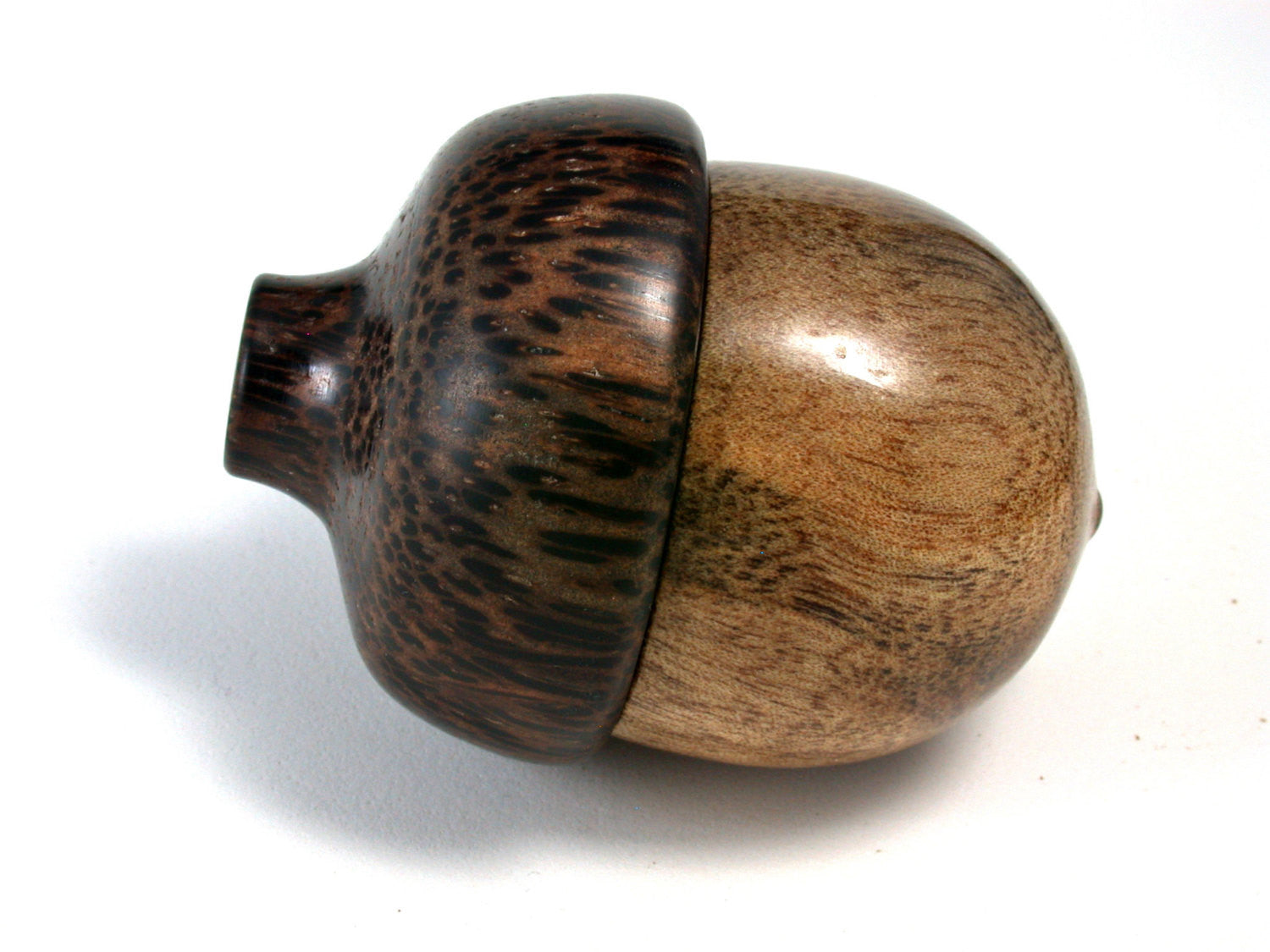 LV-1437 Selasian Wood & Black Palm Wooden Acorn Trinket Box, Keepsakes, Jewelry Box-SCREW CAP