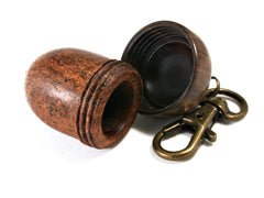 LV-1466 Granadillo Burl & Cocuswood Acorn Pendant Box, Secret Compartment Jewelry-SCREW CAP