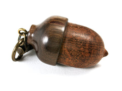LV-1466 Granadillo Burl & Cocuswood Acorn Pendant Box, Secret Compartment Jewelry-SCREW CAP
